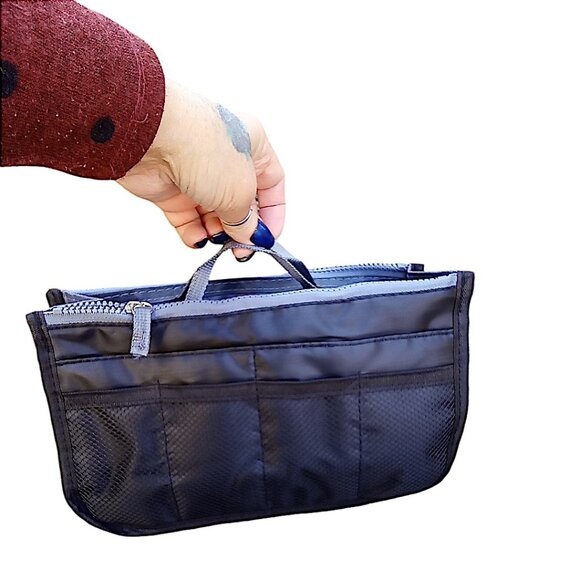 Handbags - Bag Organizer Black with Dual Zip Pockets & Handles